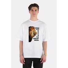 Green Mint  Beyaz Oversize T-Shirt Lion Motivation - You Were Born For Greatness