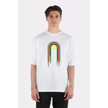 Green Mint  Beyaz Oversize T-Shirt Melty Rainbow