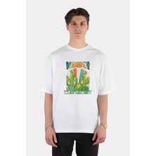 Green Mint  Beyaz Oversize T-Shirt Born To Wander