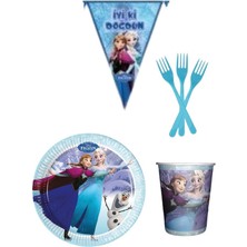 Parti Furyası Frozen 8 Kişilik Kız Doğum Günü 4 Parçalı Mini Set Kız Çocuk Parti Seti Süsleme