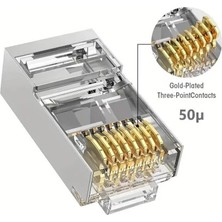 Koodmax 50 Adet - 50U (50 Micron) Gold Plated Cat6 RJ45 Metal Konnektör 8P8C Ethernet Kablo Ucu Jack