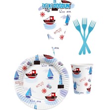 Parti Furyası Denizci 8 Kişilik Erkek Doğum Günü 4 Parçalı Mini Set Erkek Çocuk Parti Seti Süsleme