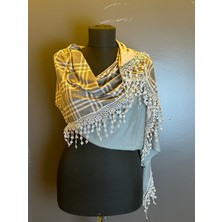Gönülden Tasarım Kareli Çift Renkli Güpür Püsküllü Kadın Fular Şal 170X45 cm