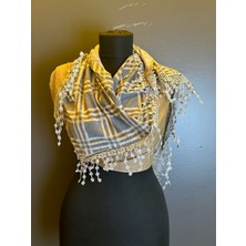Gönülden Tasarım Kareli Çift Renkli Güpür Püsküllü Kadın Fular Şal 170X45 cm