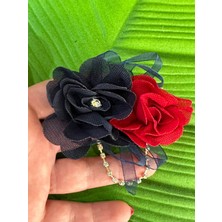 Gönülden Tasarım 6x5 cm Çift Güllü Çiçekli Taşlı Broş Yaka Iğnesi Türban Iğnesi Giyim Aksesuarı