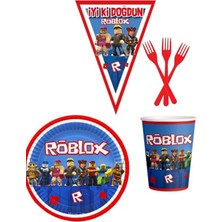 Parti Furyası Roblox  8 Kişilik Erkek Doğum Günü 4 Parçalı Mini Set Erkek Çocuk Parti Seti Süsleme