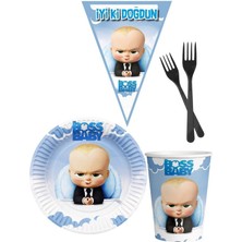 Parti Furyası Patron Bebek  8 Kişilik Erkek Doğum Günü 4 Parçalı Mini Set Erkek Çocuk Parti Seti Süsleme