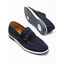 Dilimler Ayakkabı Süet Tokalı Çift Renk Taban Lacivert Erkek Günlük Ayakkabı