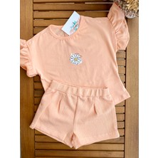 Baby Babyaden Papatya Nakışlı Baskılı Pamuklu Şort Kız Bebek Çocuk Takım