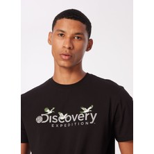 Discovery Expedition Siyah Erkek Bisiklet Yaka Basic Baskılı T-Shirt D4SM-TST3310