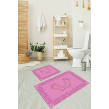 Napoli Home Dijital Baskılı Kaymaz Yıkanabilir Ayak Desen Ikili Banyo Takımı Klozet Takımı, N-Klozet-18-Pembe,