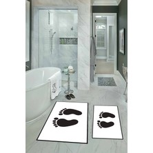 Napoli Home Dijital Baskılı Kaymaz Yıkanabilir Ayak Desen Ikili Banyo Takımı Klozet Takımı, N-Klozet-21-Beyaz,