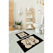 Napoli Home Dijital Baskılı Kaymaz Yıkanabilir Ayak Desen Ikili Banyo Takımı Klozet Takımı, N-Klozet-20-Gold,