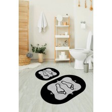 Napoli Home Dijital Baskılı Kaymaz Yıkanabilir Ayak Desen Oval Banyo Takımı Klozet Takımı, N-O-Klozet-20-Gri,