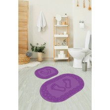 Napoli Home Dijital Baskılı Kaymaz Yıkanabilir Ayak Desen Oval Banyo Takımı Klozet Takımı, N-O-Klozet-18-Mor,