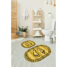 Napoli Home Dijital Baskılı Kaymaz Yıkanabilir Ayak Desen Oval Banyo Takımı Klozet Takımı, N-O-Klozet-19-Sarı,