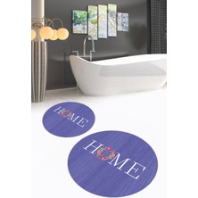 Napoli Home Dijital Baskılı Kaymaz Yıkanabilir Home Yuvarlak Ikili Banyo Takımı, N-Y-Klozet-12-Mor,