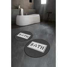 Napoli Home Dijital Baskılı Kaymaz Yıkanabilir Bath Yuvarlak Ikili Banyo Takımı, N-Y-Klozet-07-Siyah,
