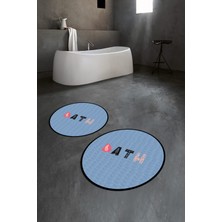 Napoli Home Dijital Baskılı Kaymaz Yıkanabilir Bath Yuvarlak Ikili Banyo Takımı, N-Y-Klozet-08-Mavi,