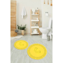 Napoli Home Dijital Baskılı Kaymaz Yıkanabilir Ayak Desen Yuvarlak Ikili Banyo Takımı, N-Y-Klozet-18-Sarı,
