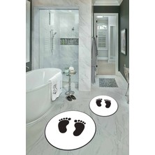 Napoli Home Dijital Baskılı Kaymaz Yıkanabilir Ayak Desen Yuvarlak Ikili Banyo Takımı, N-Y-Klozet-21-Beyaz,