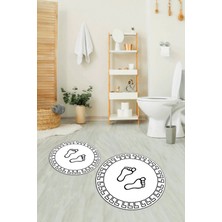 Napoli Home Dijital Baskılı Kaymaz Yıkanabilir Ayak Desen Yuvarlak Ikili Banyo Takımı, N-Y-Klozet-19-Beyaz,