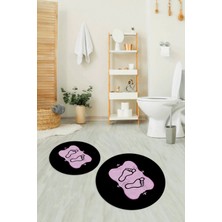 Napoli Home Dijital Baskılı Kaymaz Yıkanabilir Ayak Desen Yuvarlak Ikili Banyo Takımı, N-Y-Klozet-20-Pembe,