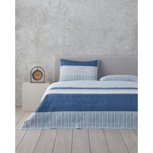 English Home Sleek Stripes Çift Taraflı Tek Kişilik Yatak Örtüsü Takımı Mavi