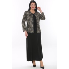 Ladies First Büyük Beden 3825 Siyah-Altın Ceket+Elbise Takım