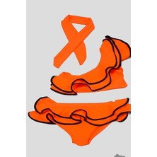 Modacity Yeni Sezon Tek Omuz Fırfırlı Bandanalı Cutout Dekolite Modelli Kız Çocuk Bikini Takımı
