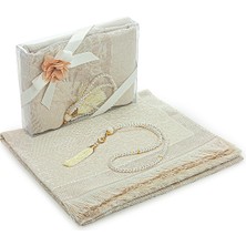 İhvan Online Gelin Damat Bohçasına Uygun Hediyelik Kutulu Inci Tesbihli Çeyizlik Seccade Seti Krem