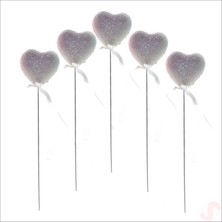 Süsle Bebek ve Parti Beyaz Simli Kalp Çubuk, 25 cm x 4,5 cm - 10 Adet