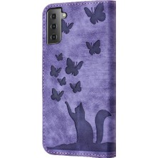 My Boutique Samsung Galaxy S21 Fe Kabartmalı Kelebek Kedi Cüzdan Kılıf Tutucu (Yurt Dışından)