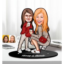 Bk Gift Kişiye Özel Anne-Kız Karikatürlü Ahşap Biblo-4, Anneye Hediye, Anneler Günü Hediyeleri