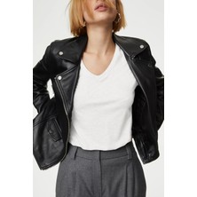 CHEISU Kadın T Kol V Yaka T-Shirt Bluz Beyaz