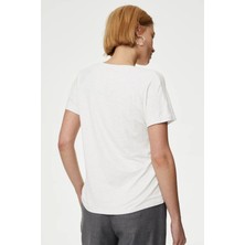 CHEISU Kadın T Kol V Yaka T-Shirt Bluz Beyaz