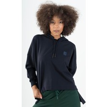 Maraton Oversize Kadın Kapüşonlu  Lacivert Sweatshirt