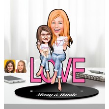 Bk Gift Kişiye Özel Anne-Kız Karikatürlü Ahşap Biblo-8, Anneye Hediye, Anneler Günü Hediyeleri