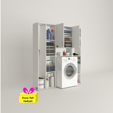 Kenzlife çamaşır makinesi dolabı veronikamega byz 180*156*20 banyo arkalıksız raflı + tekli duvar rafı hediyeli