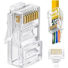 Koodmax - 50 Adet - 3u" (3 Micron) Gold Plated Cat6 Ez RJ45 Yeni Nesil Delikli Konnektör Uç Jack