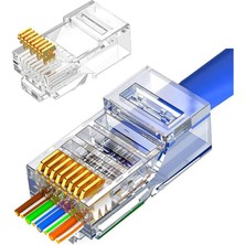 Koodmax - 50 Adet - 3u" (3 Micron) Gold Plated Cat6 Ez RJ45 Yeni Nesil Delikli Konnektör Uç Jack