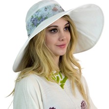 Bay Şapkacı -Geniş Kenarlı Plaj Şapkası-Beyaz