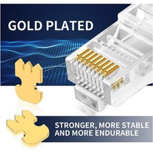 Koodmax - 100 Adet - 50U" (50 Micron) Gold Plated Cat6 Ez RJ45 Delikli Konnektör Yeni Nesil Jack Uç