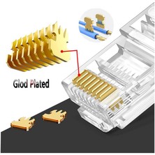 Koodmax - 50 Adet - 50U" (50 Micron) Gold Plated Cat6 Ez RJ45 Delikli Konnektör - Yeni Nesil Jack Uç