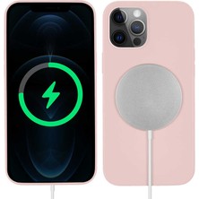 Mayaks iPhone 12 Pro Max - Uyumlu Mayaks Silksafe Wireless Kapak-Pembe Açık