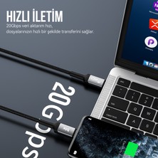 Bix BX07CC 100W Hi-Speed 20GBPS 4K 60Hz Örgülü Metalik Başlıklı Type-C Şarj, Data ve Görüntü Kablosu Koyu Gri 1 Metre