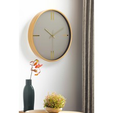 Galaxy Dekoratif Krem Kadran Çizgili Rakam Gold Duvar Saati 29.5 cm