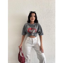 Ester Rosa Kuru Kafa Baskılı T-Shırt-Füme