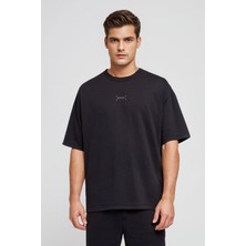 Qmari  Oversize Ağır Gramajlı Tişört | Basic Bisiklet Yaka Kısa Kollu | 100%PAMUKLU | Nakışlı TLF8001