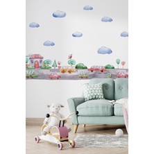 Msticker Arabalar ve Şehir Temalı Çocuk Bebek Odası Duvar Sticker Seti, Şehirde Trafik Yol Şeritler Ağaçlar